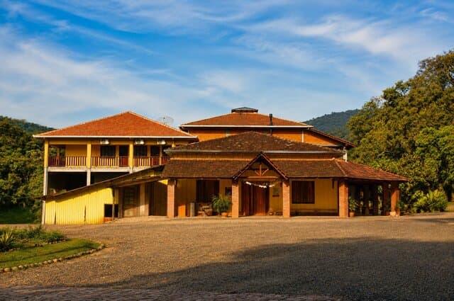 Paisagem do Rancho Moinho Velho ao entardecer, em Tangará, Santa Catarina